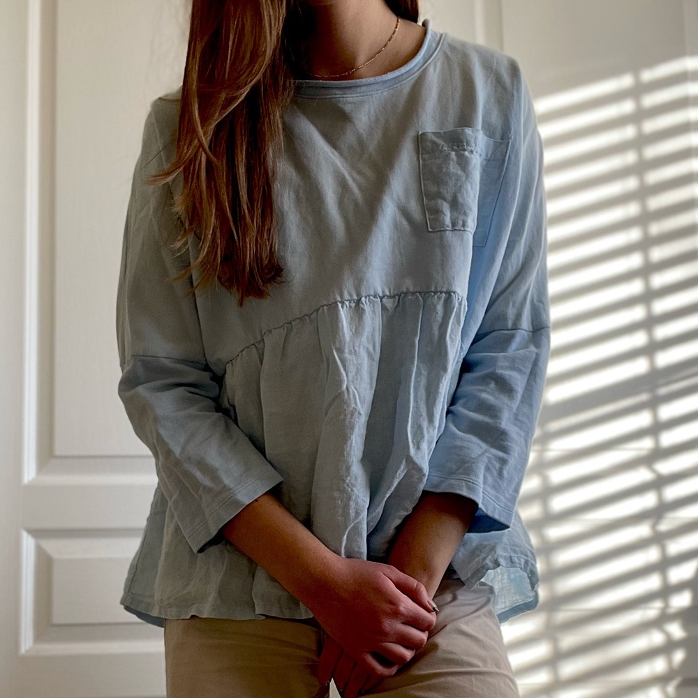 Anthropologie 9-H15 STCL Light Blue Peplum Top